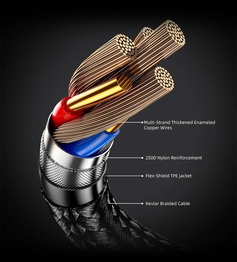 KZ AM02 audio cable with kevlar reinforcement