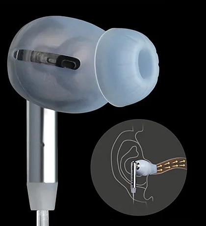 KZ Duet earbud with in-ear silicone cover