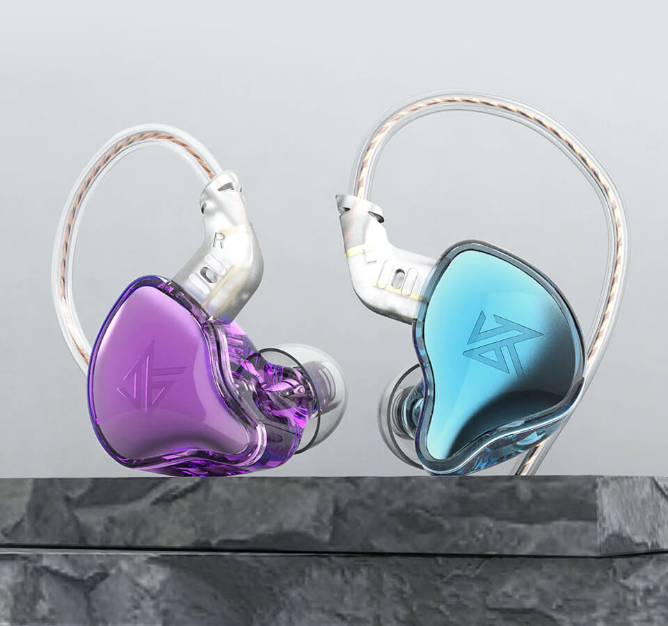 Purple and blue KZ EDC earphones