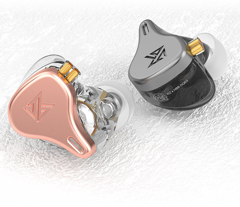 Rose gold and graphite color KZ x HBB DQ6S earphones