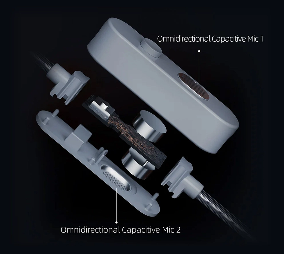 KZ M2 cable dual omnidirectional capacitive microphones exploded view