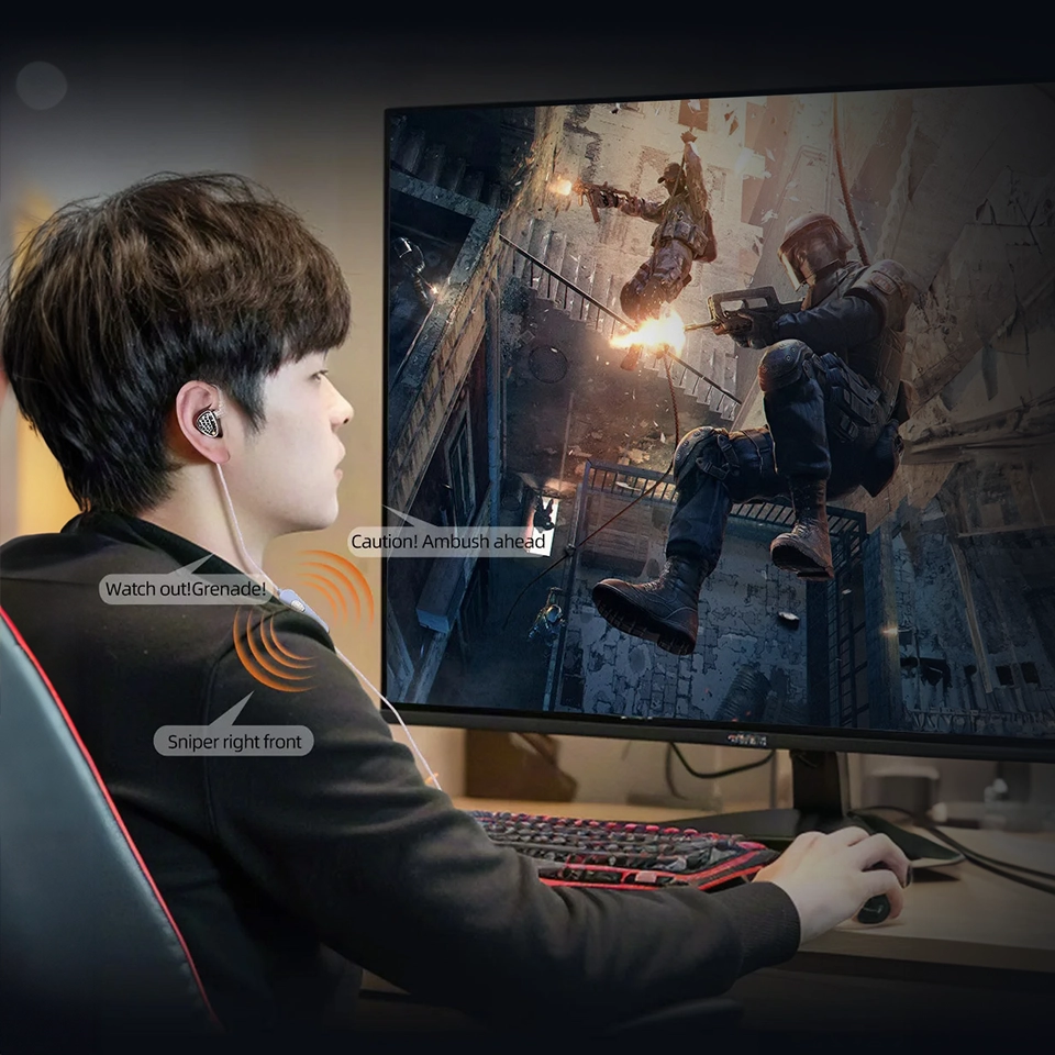 Gamer using KZ M2 cable with mic