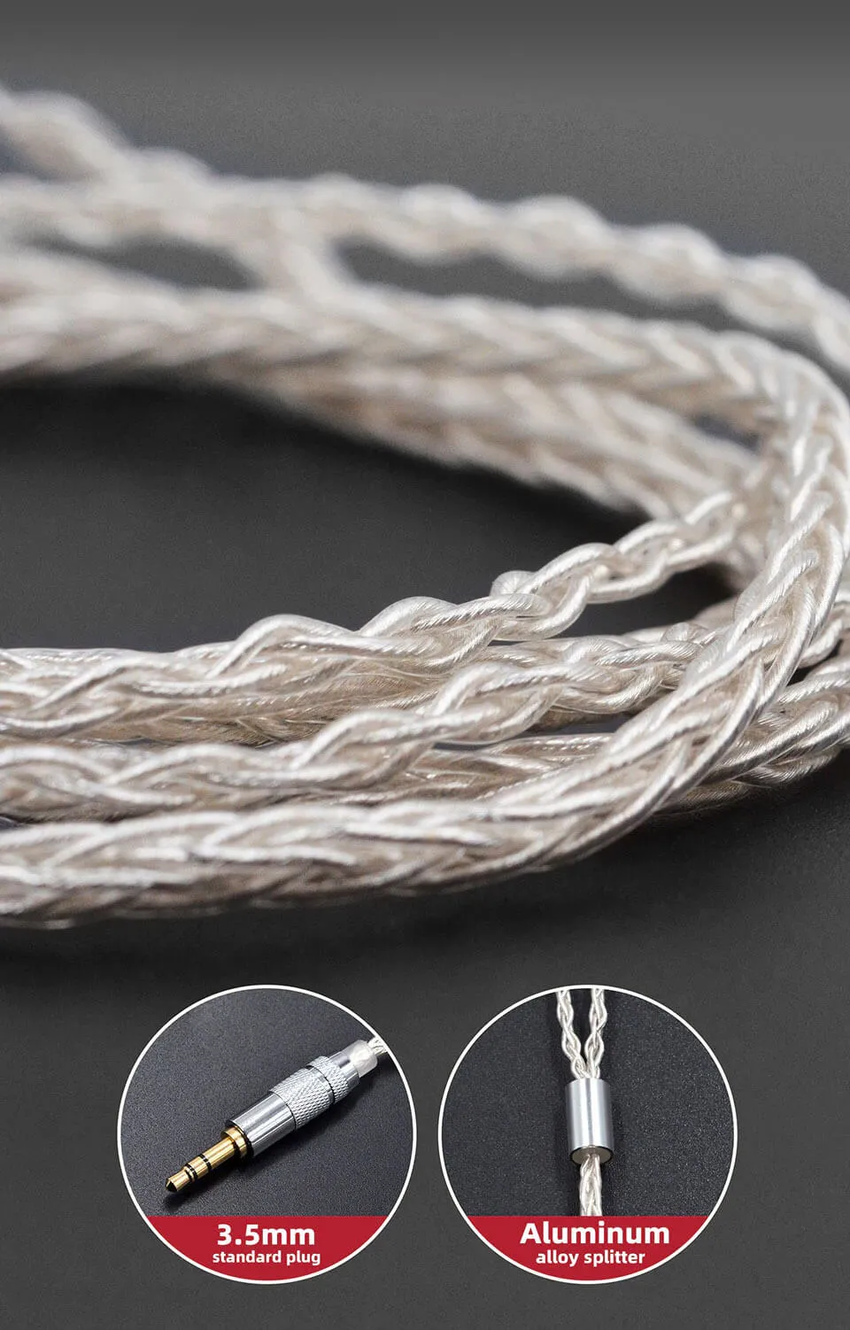 Standard 8-strand braided silver-plated upgrade cable