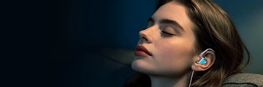 Woman listening to music with KZ Sheen