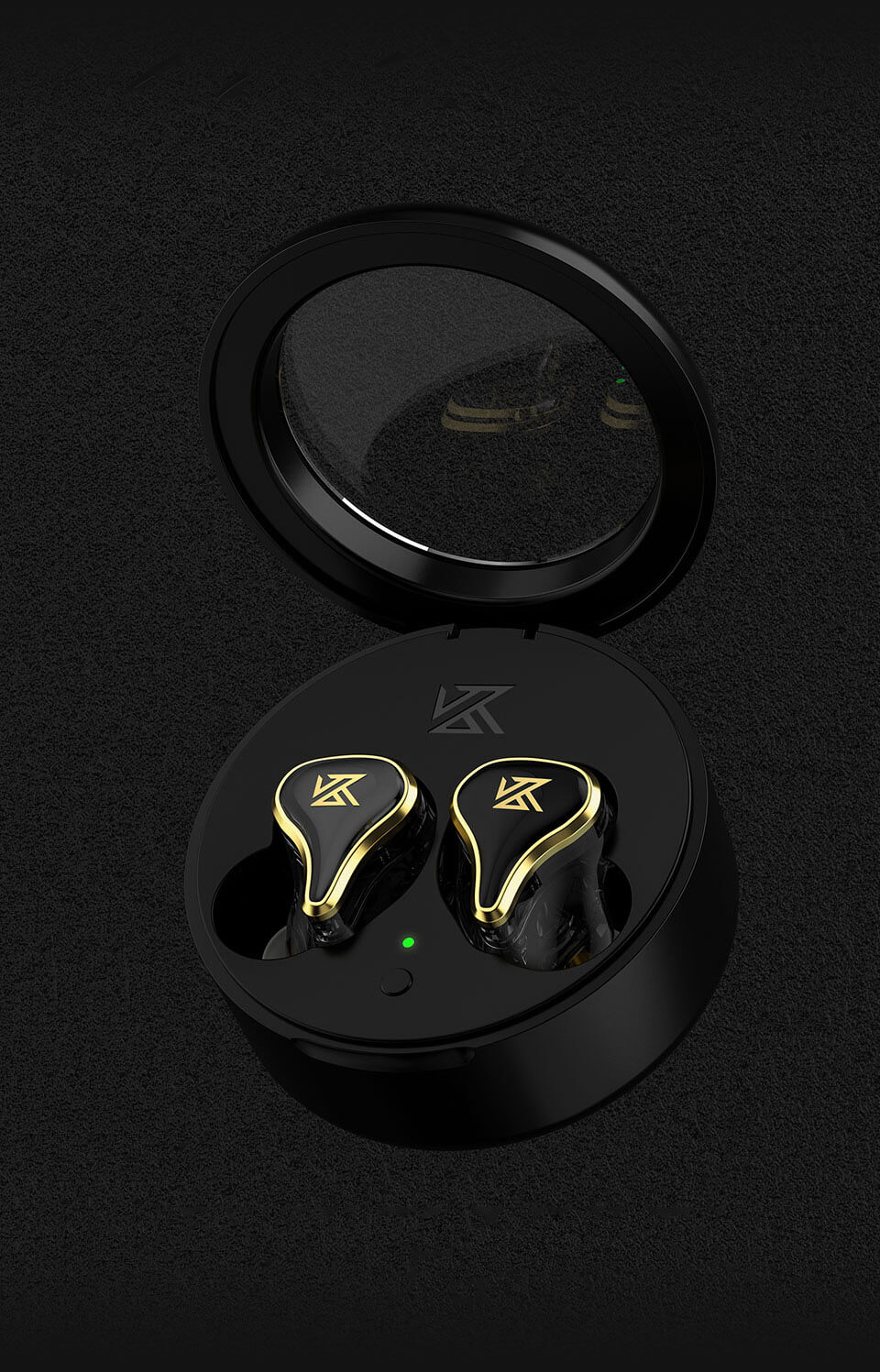 Both KZ SK10 Pro earbuds in the charging box