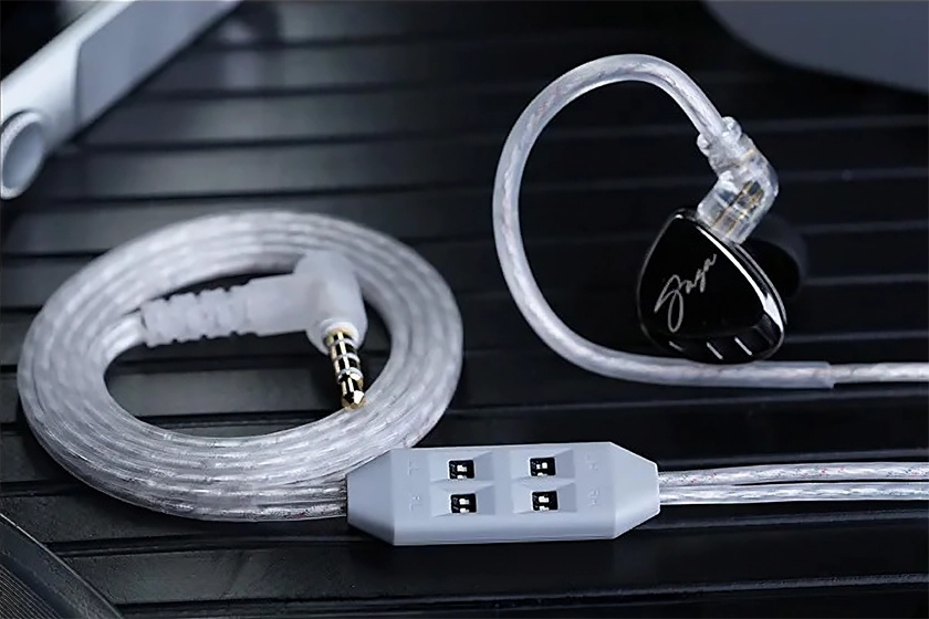 KZ T8 cable connected to in ear monitors