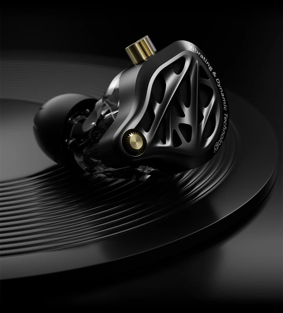 KZ Vibe X earphone on vinyl