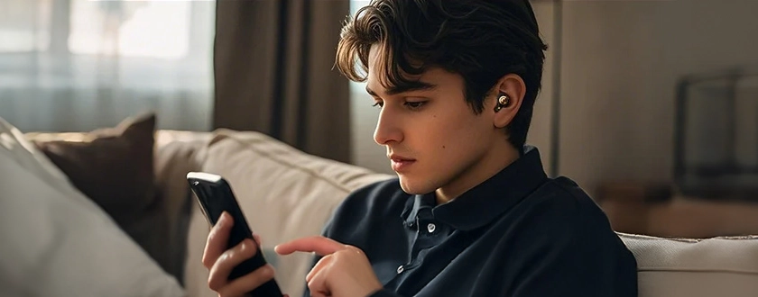KZ Xtra Pro A man with KZ Xtra Pro earphones in his ear plays a game on his phone