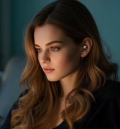 Woman with KZ Xtra Pro earphones in her ear watching TV